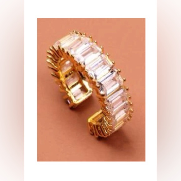 Rhinestone Clear Gold Adjustable Rings (3) & Matching Hoop Earrings - Picture 9 of 9